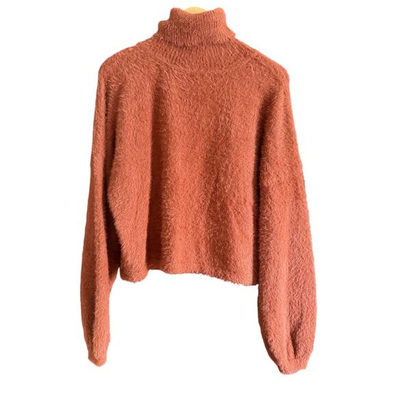 4SIENNA | Burnt Orange Fuzzy Cropped Balloon Sleeve Turtleneck Sweater | Small - Picture 1 of 6